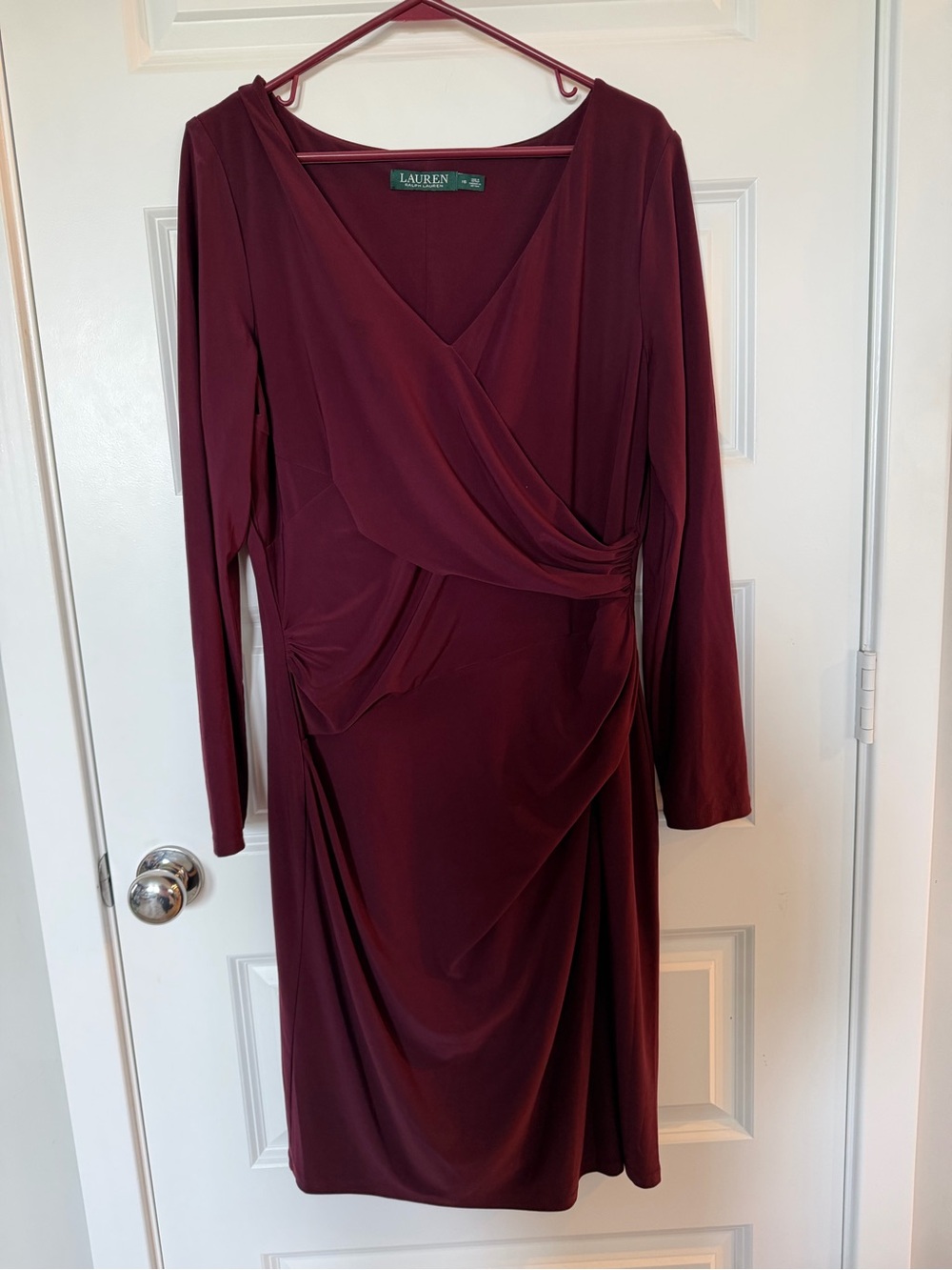 Lauren Ralph Lauren Deep Burgundy Long-Sleeve Faux-Wrap Dress